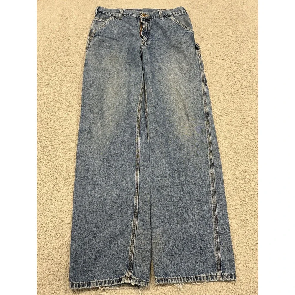 Carhartt Jeans Mens 33x31 Blue Relaxed Straight Denim B13DP Workwear Dungaree